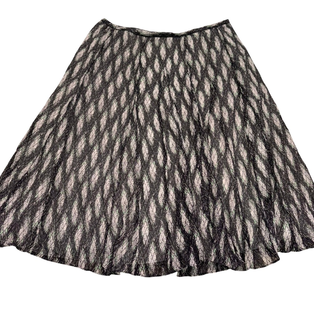 Silk Geometric A-Line Skirt Womens 16W Black Grey Jone New York